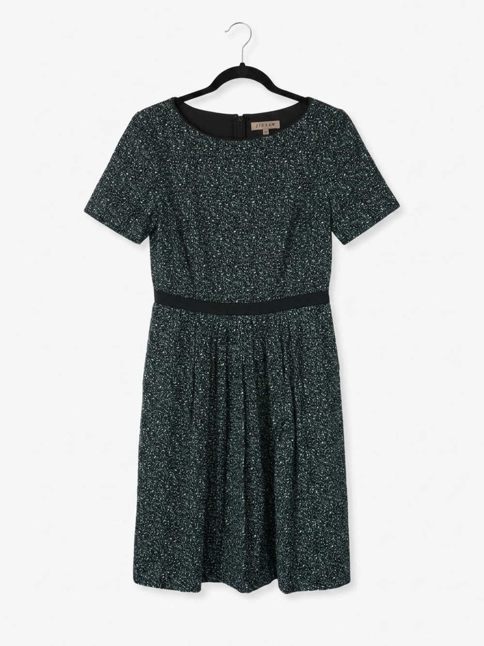 Jigsaw Sparkle-Thread Dark Green Short-Sleeve Fit & Flare Dress
